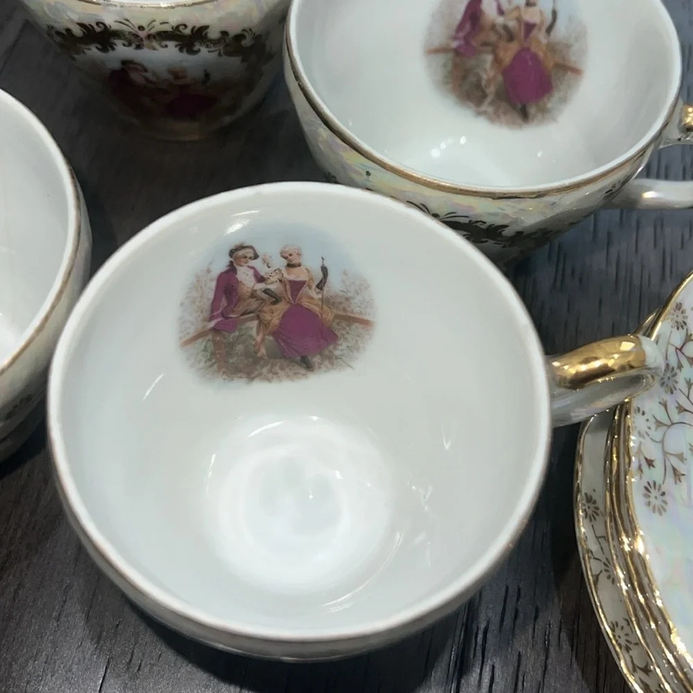Victorian, gold trimmed, antique like, mini coffee cups with saucer plates